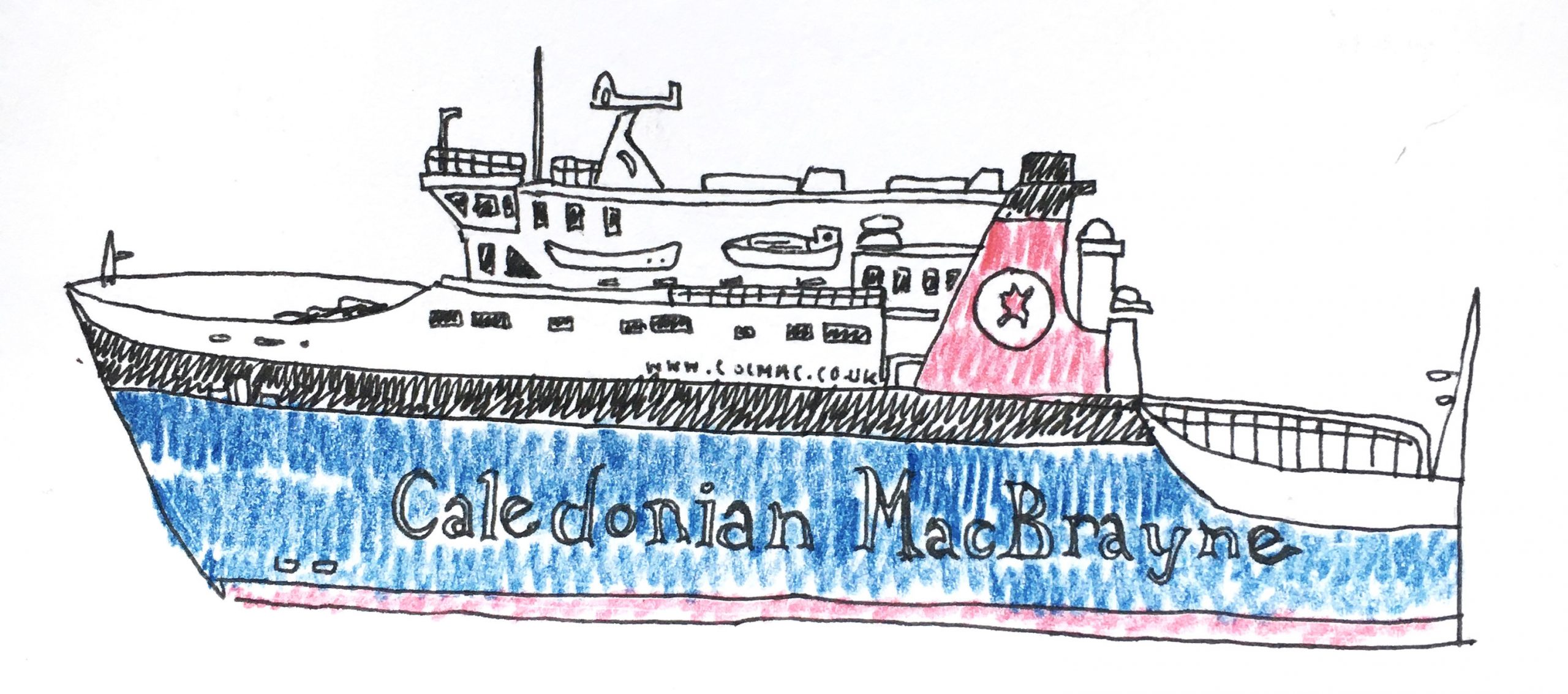 Oban Ferry- ink and coloured pencil